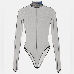 Mugler Black Bodysuit with Sheer Design size 34